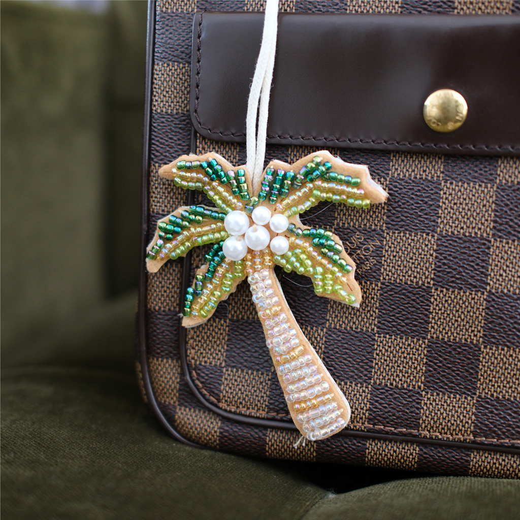 Handmade Palm Tree Bag Charm With Pearls