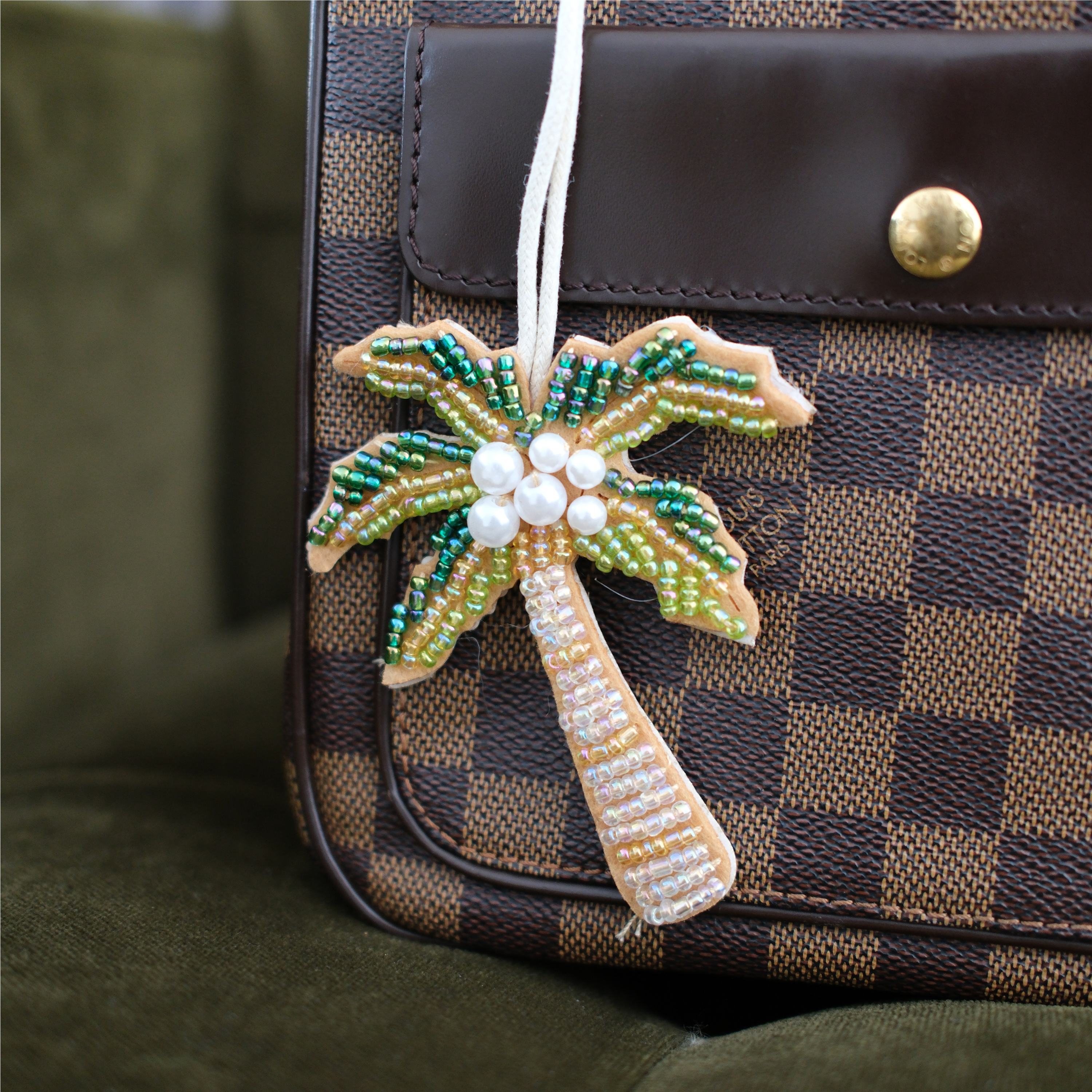 Handmade Palm Tree Bag Charm With Pearls
