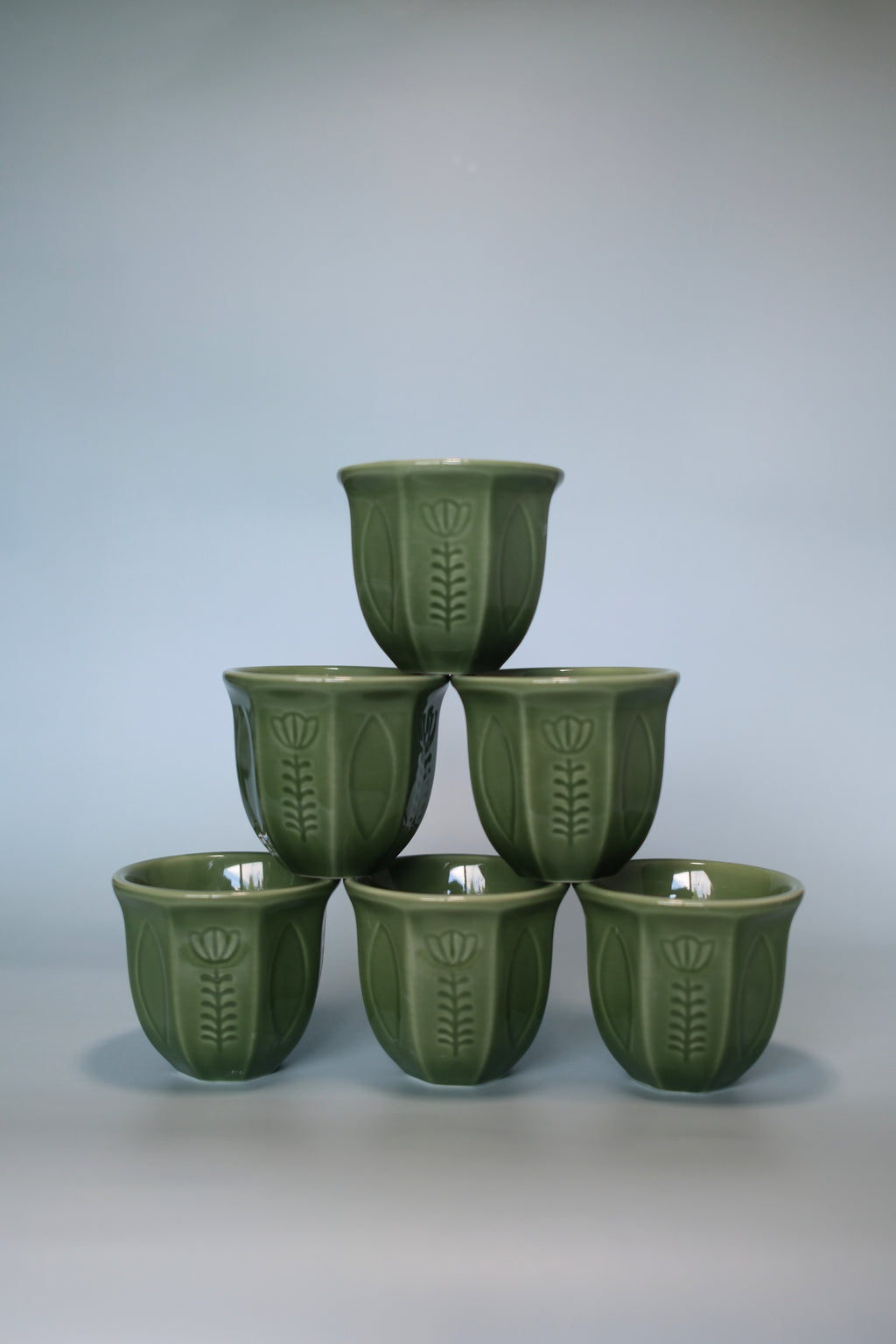 Arabic Ceramic Coffee Cups Set of 6 - Green