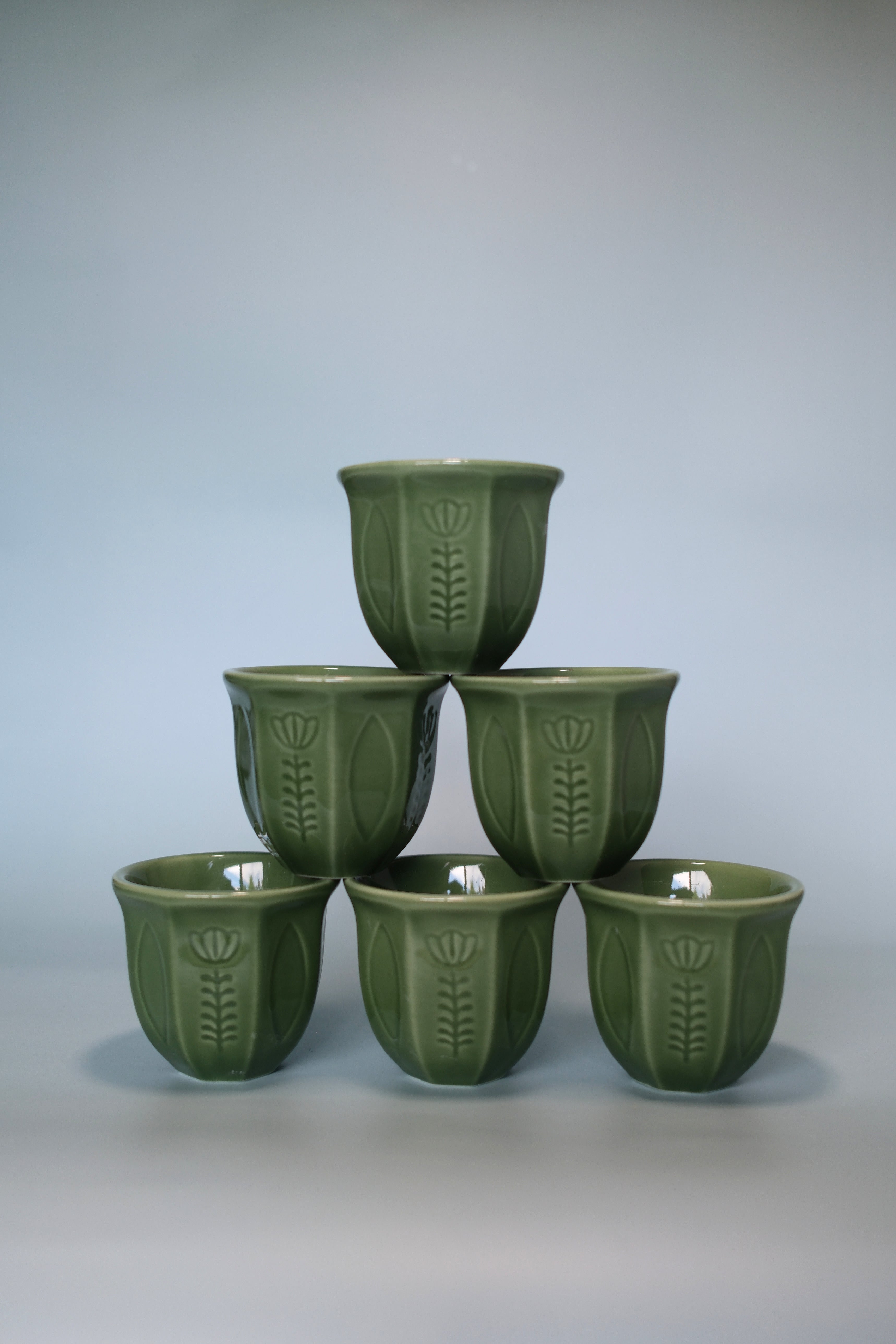 Arabic Ceramic Coffee Cups Set of 6 - Green