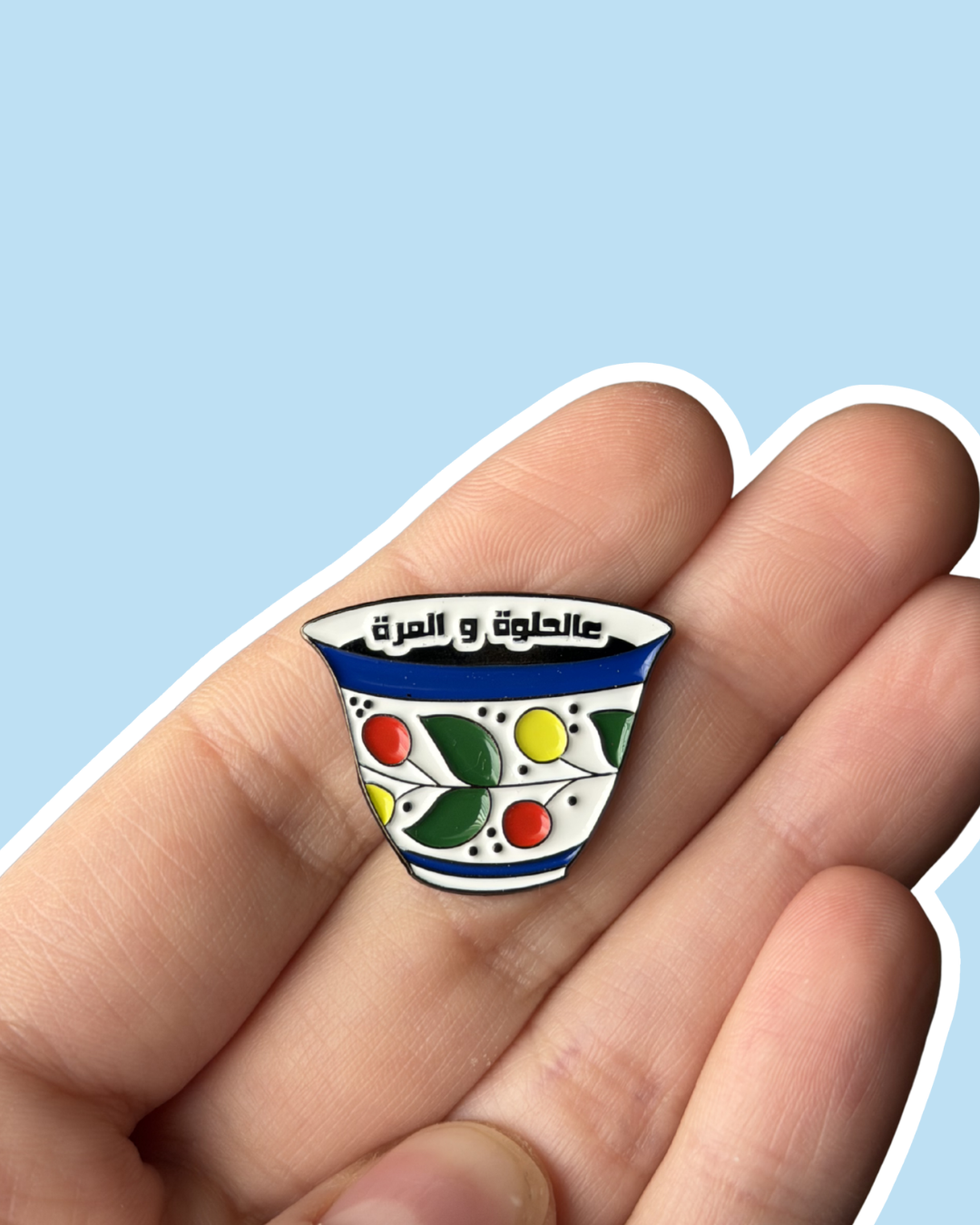 Arabic Coffee Cup "Through Thick and Thin" Enamel Sticker