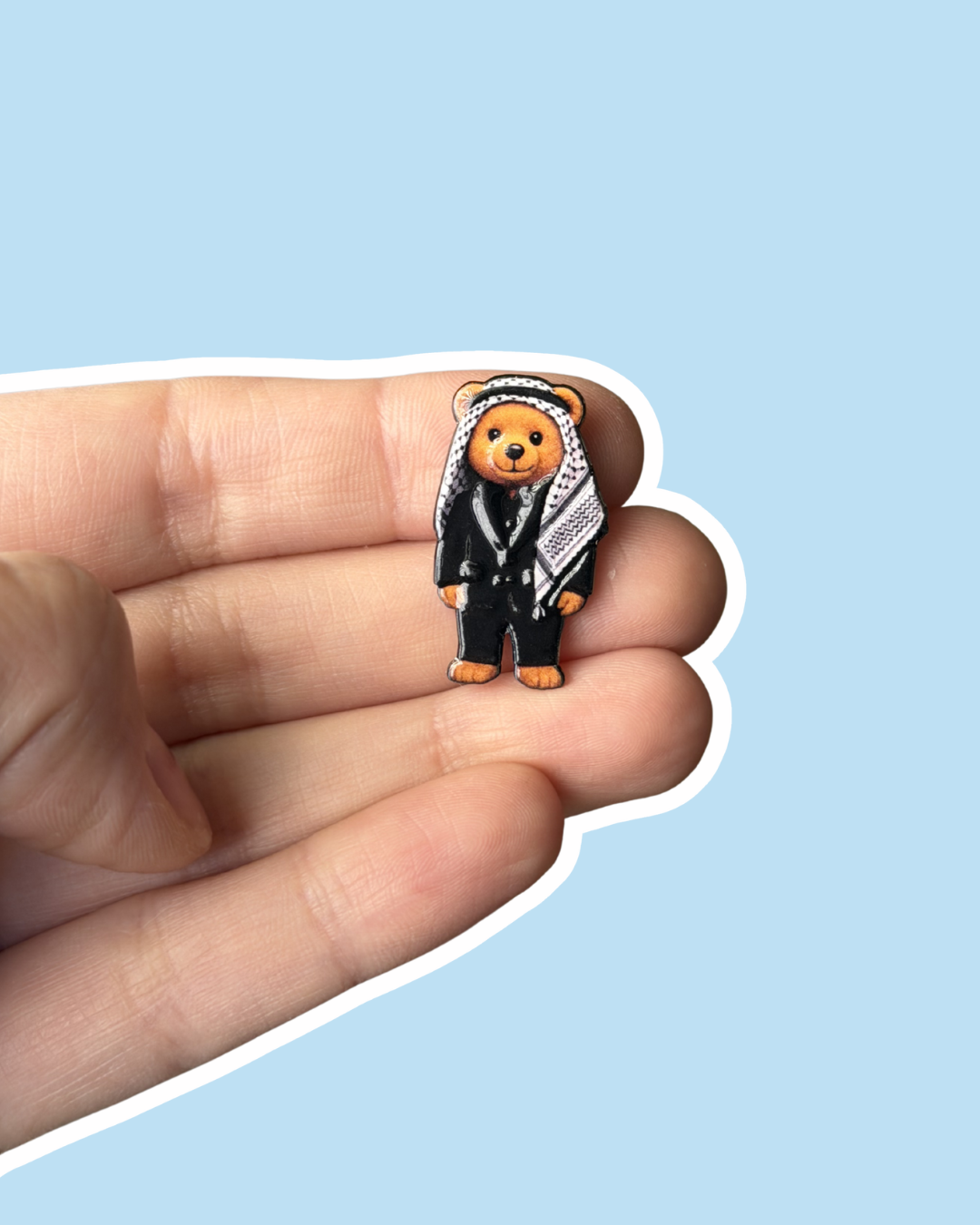 Boy Palestinian Bear With Keffiyeh Enamel Sticker