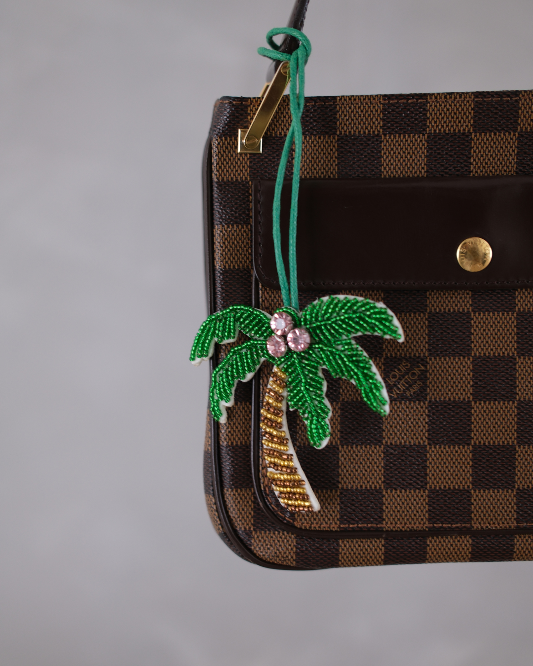 Handmade Palm Tree Bag Charm Green & Pink