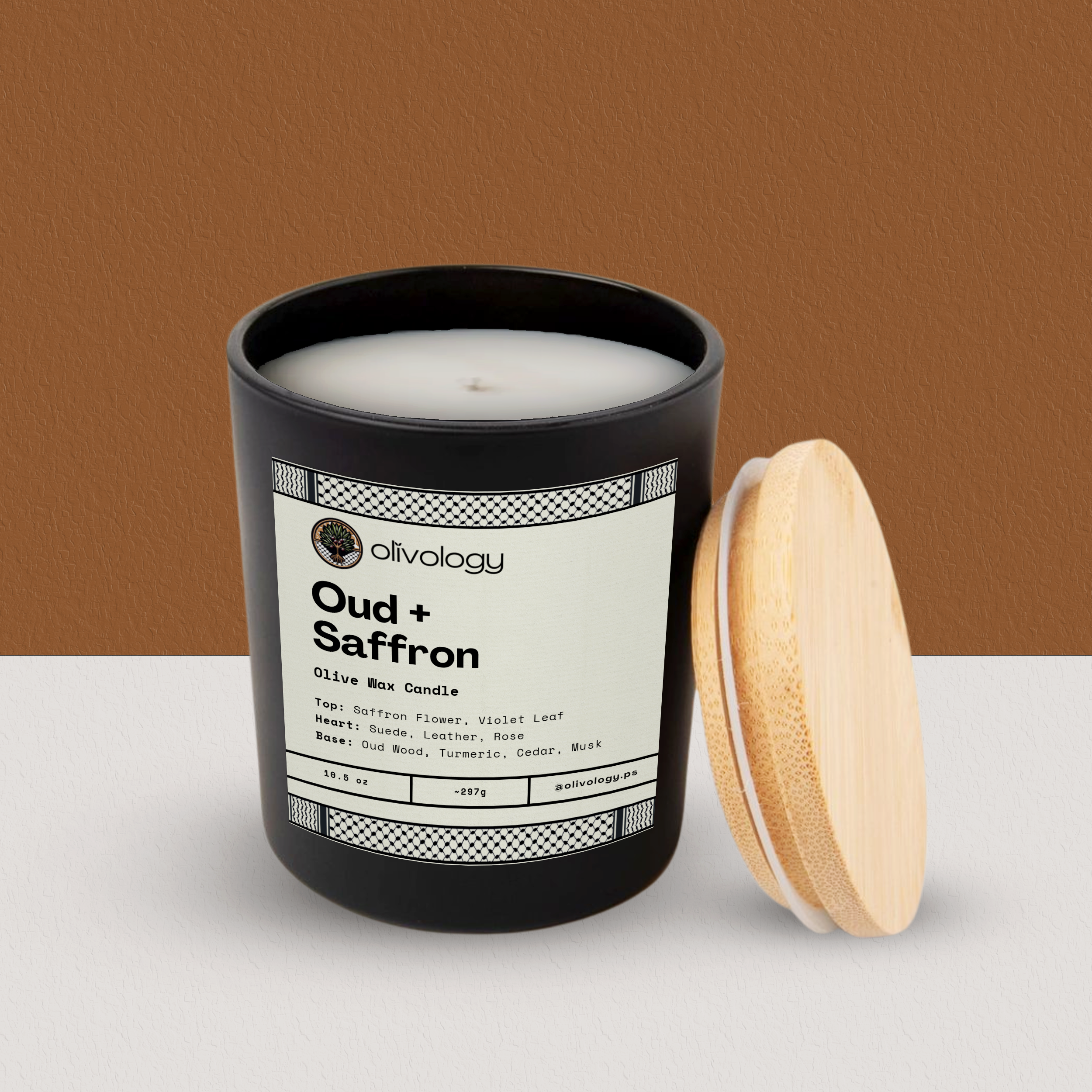 Oud + Saffron — Handmade Olive Wax Candle 10.5 oz